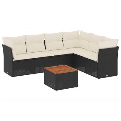 vidaXL 7-delige Loungeset met kussens poly rattan zwart