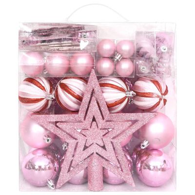 vidaXL 65-delige Kerstballenset roze/rood/wit