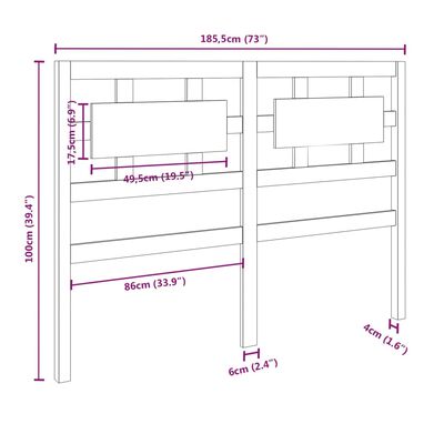 vidaXL Hoofdbord 185,5x4x100 cm massief grenenhout honingbruin