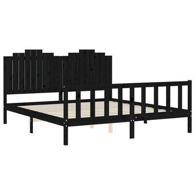 vidaXL Bedframe met hoofdbord massief hout zwart 180x200 cm