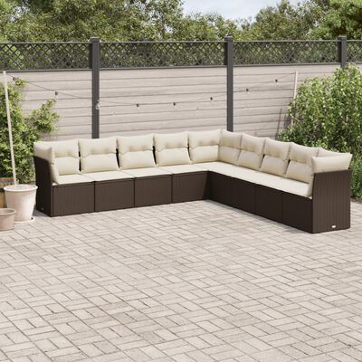 vidaXL 9-delige Loungeset met kussens poly rattan bruin