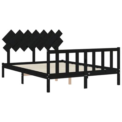 vidaXL Bedframe met hoofdbord massief hout zwart