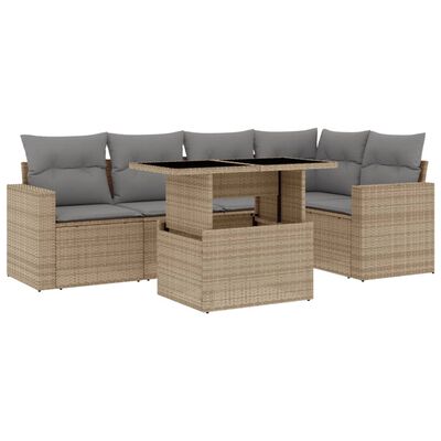 vidaXL 6-delige Loungeset met kussens poly rattan beige