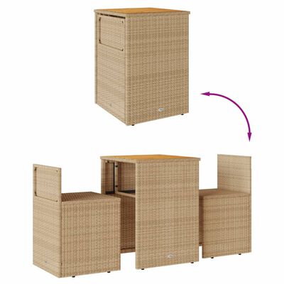 vidaXL 3-delige Bistroset met kussens poly rattan beige