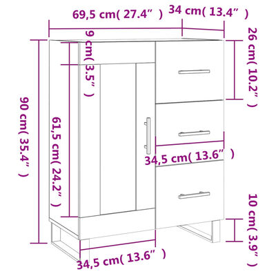 vidaXL Dressoir 69,5x34x90 cm bewerkt hout bruin eikenkleur