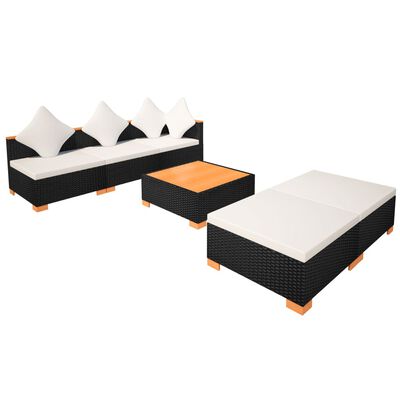 vidaXL 6-delige Loungeset met kussens poly rattan zwart