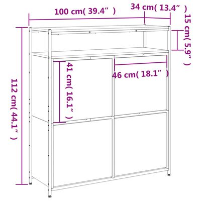 vidaXL Schoenenkast met 4 klaplades 100x34x112 cm bruin eikenkleur