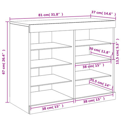 vidaXL Dressoir met LED-verlichting 81x37x67 cm wit