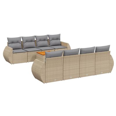 vidaXL 9-delige Loungeset met kussens poly rattan beige