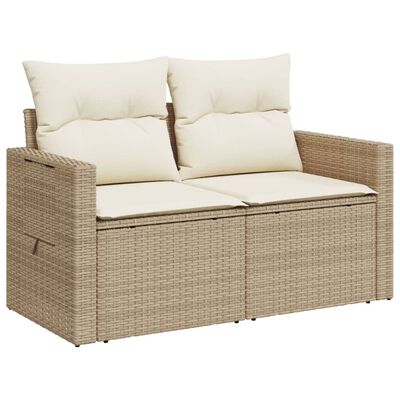 vidaXL Tuinbank 2-zits met kussens poly rattan beige