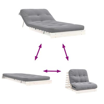 vidaXL Futon slaapbank met matras 90x206x11 cm massief grenenhout wit