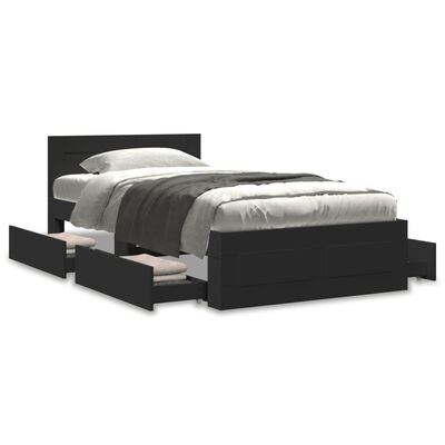 vidaXL Bedframe met hoofdbord bewerkt hout zwart 75x190 cm