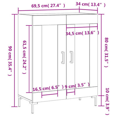 vidaXL Dressoir 69,5x34x90 cm bewerkt hout zwart