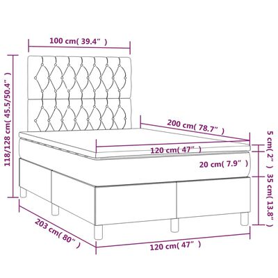 vidaXL Boxspring met matras stof donkergrijs 120x200 cm