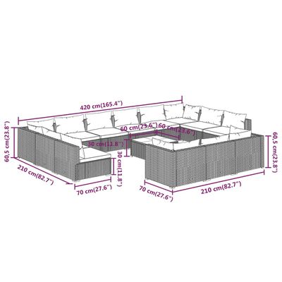 vidaXL 14-delige Loungeset met kussens poly rattan zwart