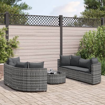 vidaXL 7-delige Loungeset met kussens poly rattan grijs