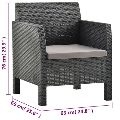 vidaXL 3-delige Loungeset met kussens PP rattan antracietkleurig