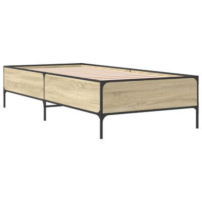 vidaXL Bedframe bewerkt hout en metaal sonoma eikenkleurig 90x200 cm