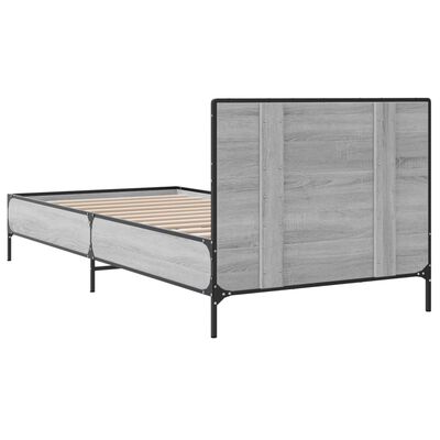 vidaXL Bedframe bewerkt hout en metaal grijs sonoma eiken 75x190 cm