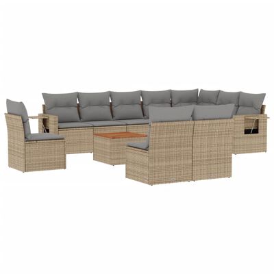 vidaXL 11-delige Tuinset met kussens poly rattan beige