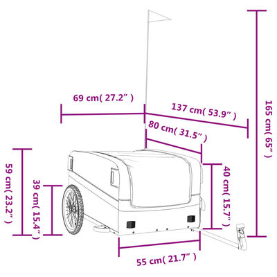 vidaXL Fietstrailer 45 kg ijzer zwart en groen