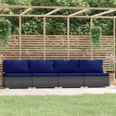 vidaXL Bank 4-zits met kussens poly rattan grijs