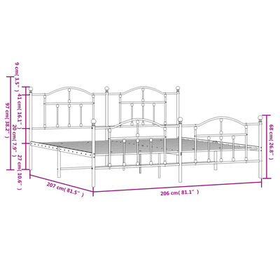 vidaXL Bedframe met hoofd- en voeteneinde metaal wit 200x200 cm