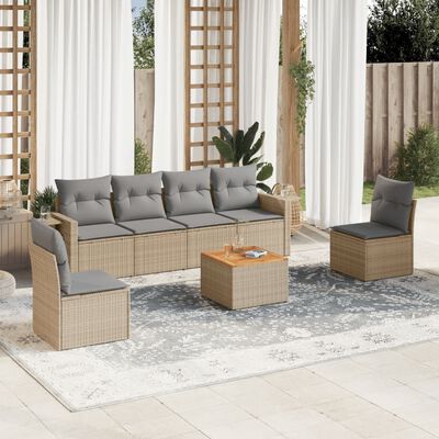 vidaXL 7-delige Loungeset met kussens poly rattan beige