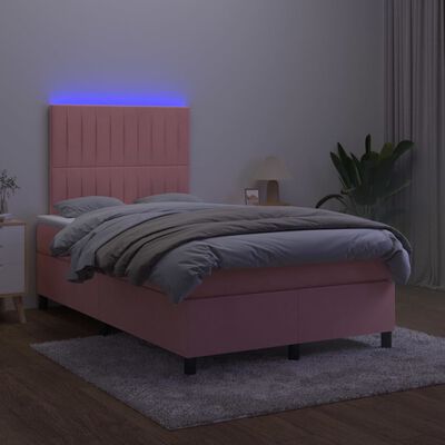 vidaXL Boxspring met matras en LED fluweel roze 120x200 cm