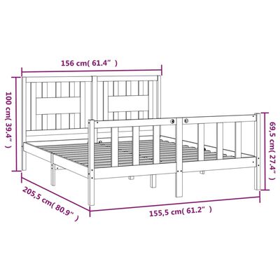 vidaXL Bedframe met hoofdbord massief grenenhout 150x200 cm