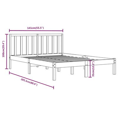 vidaXL Bedframe massief grenenhout zwart 135x190 cm