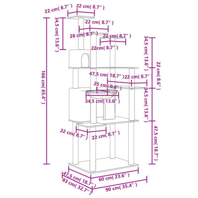 vidaXL Kattenmeubel met sisal krabpalen 166 cm donkergrijs