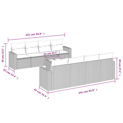 vidaXL 9-delige Loungeset met kussens poly rattan zwart