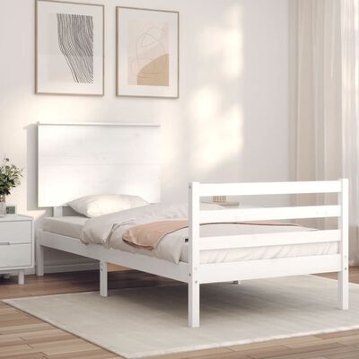 vidaXL Bedframe met hoofdbord massief hout wit