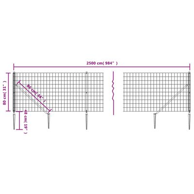 vidaXL Draadgaashek met grondankers 0,8x25 m antracietkleurig