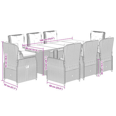 vidaXL 9-delige Tuinset poly rattan zwart