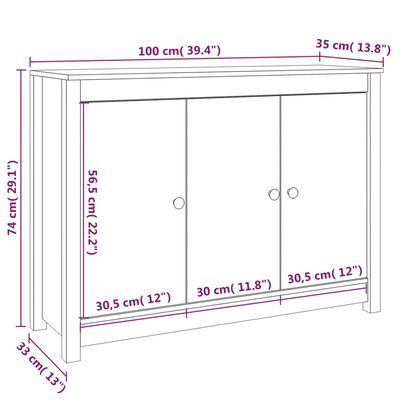 vidaXL Dressoir 100x35x74 cm massief grenenhout wit