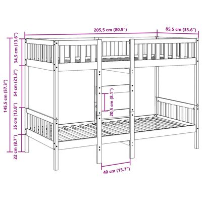 vidaXL Stapelbed massief grenenhout 80x200 cm