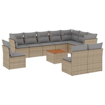 vidaXL 11-delige Loungeset met kussens poly rattan gemengd beige