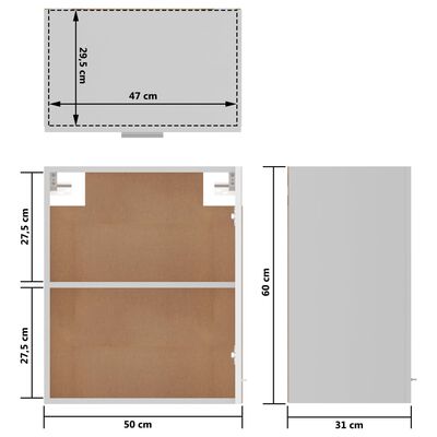 vidaXL Hangkasten 2 st 50x31x60 cm bewerkt hout hoogglans wit