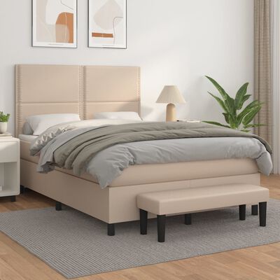 vidaXL Boxspring met matras kunstleer cappuccinokleurig 140x190 cm