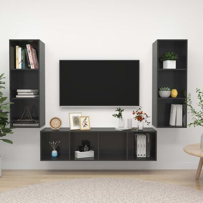 3-delige Tv-meubelset spaanplaat hoogglans grijs kopen? vidaXL.nl