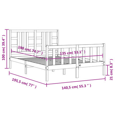 vidaXL Bedframe met hoofdbord massief hout wit