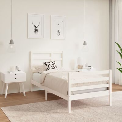 vidaXL Bedframe massief hout wit 75x190 cm