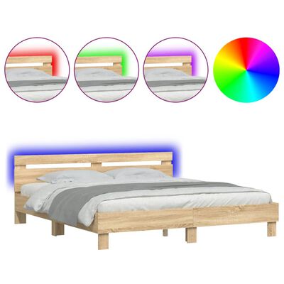 vidaXL Bedframe met hoofdeinde en LED sonoma eikenkleurig 200x200 cm