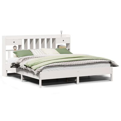 vidaXL Bed met boekenkast zonder matras grenenhout wit 180x200 cm