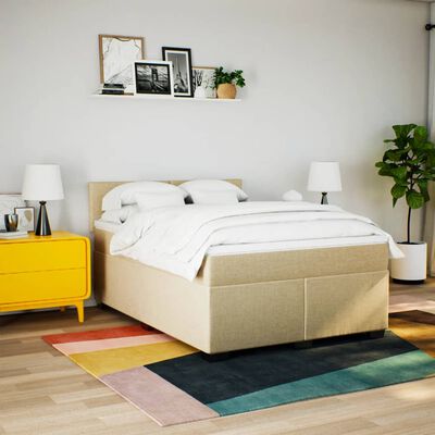 vidaXL Boxspring met matras stof crèmekleurig 160x200 cm