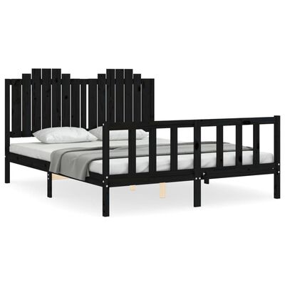 vidaXL Bedframe met hoofdbord massief hout zwart