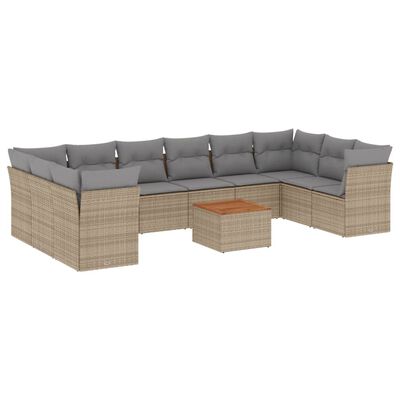 vidaXL 11-delige Loungeset met kussens poly rattan gemengd beige