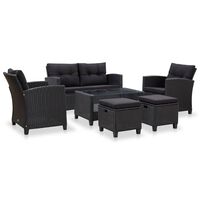 vidaXL 6-delige Loungeset met kussens poly rattan zwart